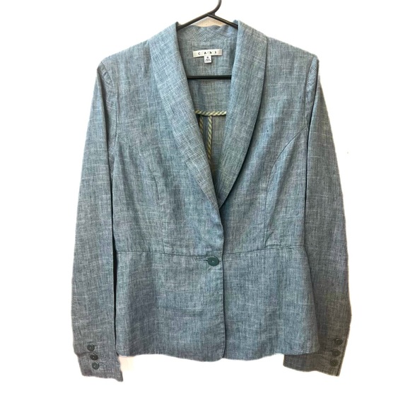 CAbi Jackets & Blazers - CABI Beachwalk Chambray Blue Gray Linen Blazer #215 Peplam Waist Women's Size 8